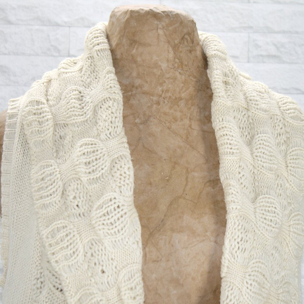 ABSOLUTELY FAMOUS Vest Knit Long Boho Shrug Neutral Statement Collar Cream Large - Picture 3 of 17